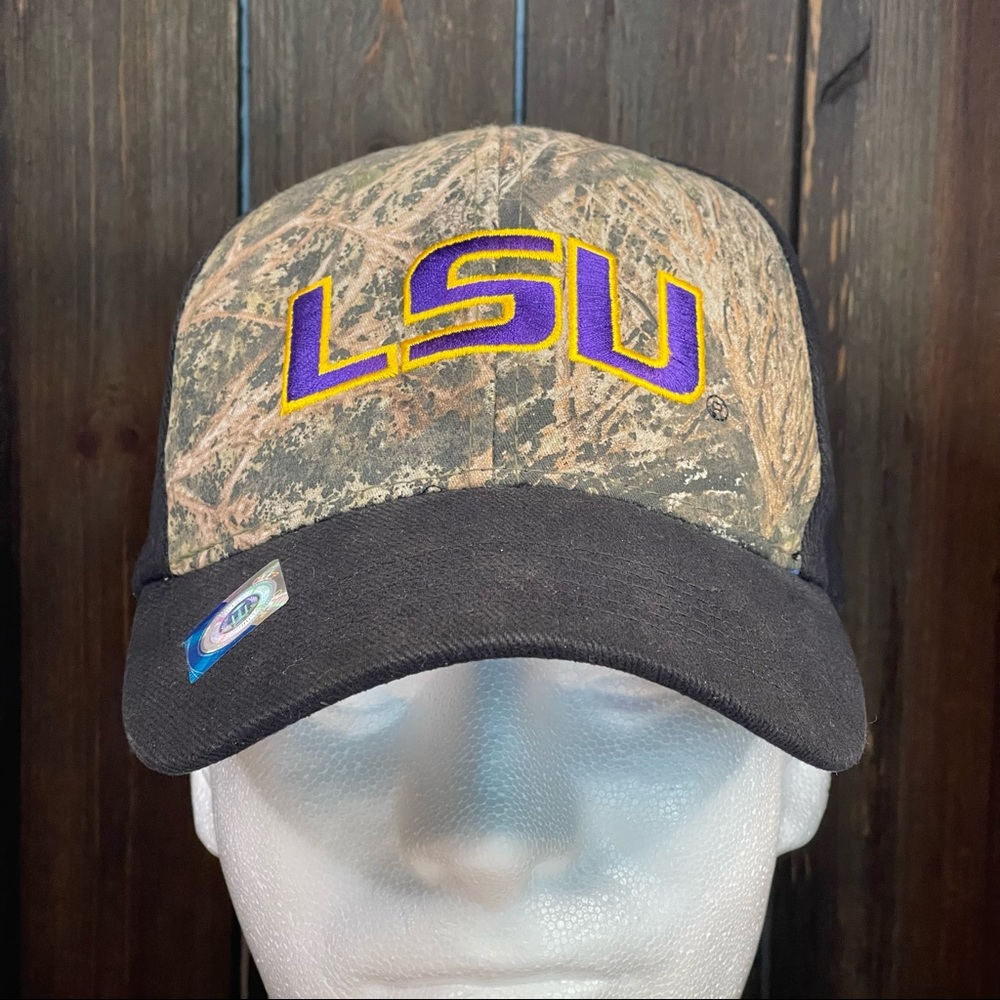 Mens Louisiana State University LSU Woodland Camo Mossy Oak Strapback Hat